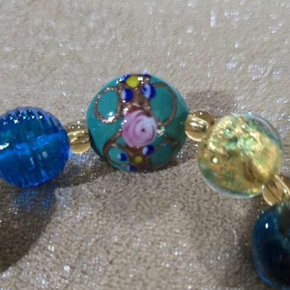Elegant Green and Gold Beaded Bracelet. Murano. One Of A Kind. Hand Painted. - Picture 3 of 7